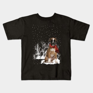 Christmas Boxer With Scarf In Winter Forest Kids T-Shirt